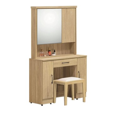 文創集 派爾克3尺開合式鏡台組合(含化妝椅)-91x40x163cm免組