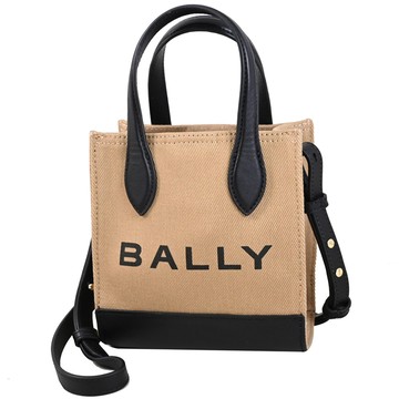 BALLY 6314827 BAR XS 經典LOGO帆布皮革兩用肩背包.卡其/黑