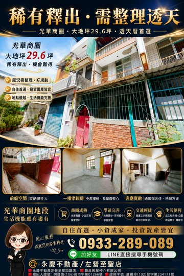 盧麗玲-光華夜市★和平、英明雙商圈★大地坪透天｜高雄市苓雅區廣東二街