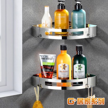 G+居家 2入組 304不銹鋼髮絲銀無痕貼三角型層架