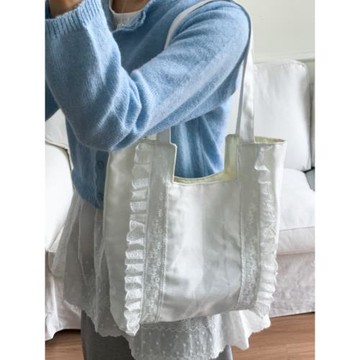 松弛感帆布包設計感小眾褶皺抽繩單肩斜挎包大容量通勤文藝托特包