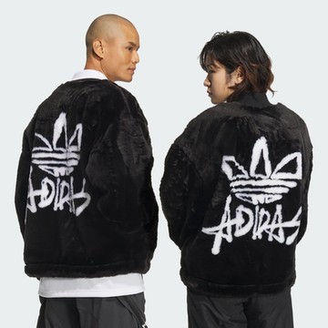 ADIDAS ORIGINALS 愛迪達 阿迪達斯 三葉草 男女休閒外套-黑白色 N FUR JKT U-JD3776