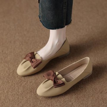 真皮軟底不累腳平底鞋子女2026秋季新款蝴蝶結單鞋豆豆鞋女鞋瓢鞋