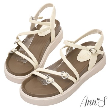 Ann’S微甜小叛逆-愛心鑽扣輕量厚底涼鞋5m-米白