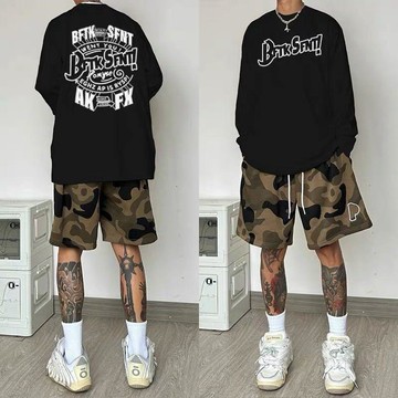 100%純棉男女秋季長袖T恤美式街頭潮牌ins嘻哈上衣寬鬆圓領打底衫