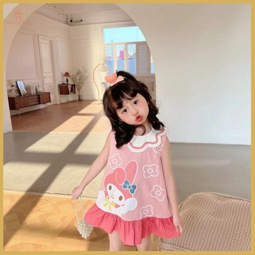 👍百搭童裝👍女童背心裙2023夏季新款甜美卡通連衣裙花瓣領無袖寶寶洋氣公主裙 4WQU