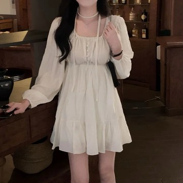 🇰🇷Korea韓國連線·正韓 領結褶皺蛋糕短洋裝 連身裙 連身洋裝 領結洋裝 雪紡洋裝 蛋糕洋裝 甜美風 韓國女裝