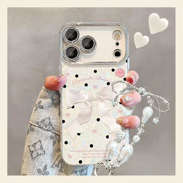 波點蝴蝶結適用iphone17promax蘋果手機殼16帶手鍊15高顏值女生14