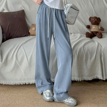 La Belleza休閒鬆緊腰抽繩側口袋闊腿褲復古水洗薄款垂墬感牛仔裙