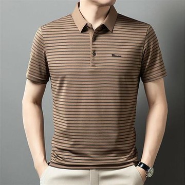 【巴黎精品】POLO衫短袖上衣-條紋印花休閒商務男裝5色a1ff54