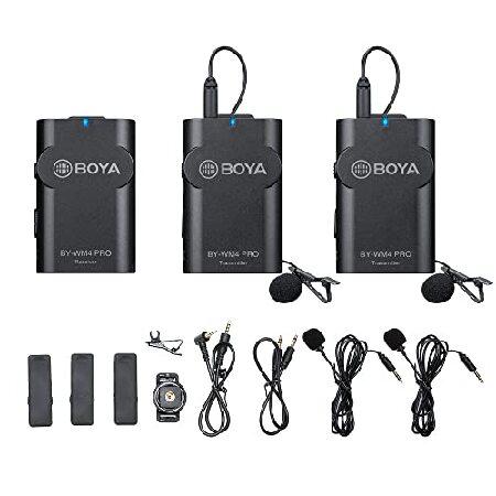 BOYA Microphones by-WM4 PRO-K2 (TX TX RX), 2.4GHz Wireless Lavalier Microphone System Compatible with DSLR Cameras, Camcorders, iPhone, Android Smartp