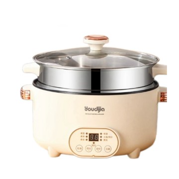 便利生活小物 110V 美規 3L 雙層電煮鍋 26cm 大容量不鏽鋼蒸籠 智慧數控預約定時 火鍋蒸煮燉多功能家用電鍋
