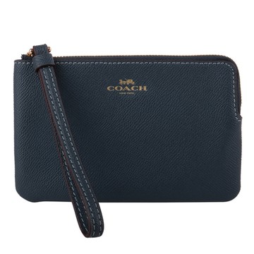 COACH  烙印金馬車防刮皮革L型單層手拿包(石墨藍)