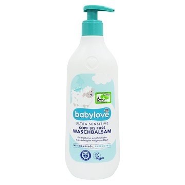 babylove 敏感肌二合一洗髮沐浴乳，溫和低敏配方，含杏仁、葵花籽油，無酒精、無香料、純素配方  500ml  1瓶