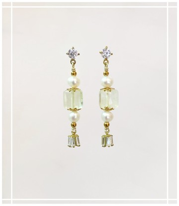 Minertés+檸檬黃水晶‧珍珠‧鋯石耳環+