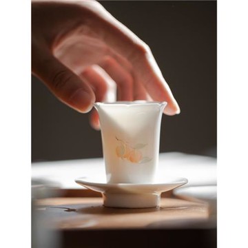 棠頌丨景德鎮羊脂玉瓷手繪柿柿如意品茗杯茶杯功夫茶具對杯花口杯