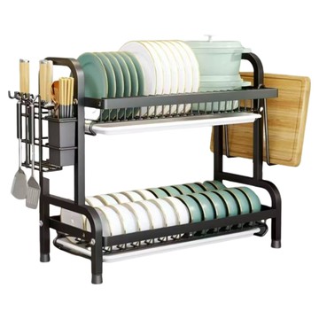 德利生活 多功能碗碟收納置物架組 菜板架+刀叉架+碗架 40x28x42cm  2層  黑色  1組