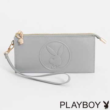 PLAYBOY - 拉鍊長夾附手挽帶 In系列 - 藍色