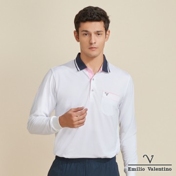 Emilio Valentino范倫鐵諾時尚風潮經典素面POLO衫_白(66-V3158)
