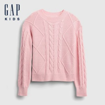 【GAP】女童裝|純棉圓領長袖針織衫-淡粉色(790009)