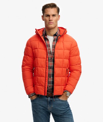 Superdry Men's Hooded Box Quilt Fuji Lite Jacket Orange Size: M