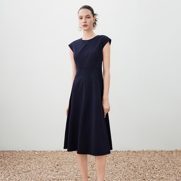 羊毛混紡條紋長洋裝/深藍色 | 5623506679