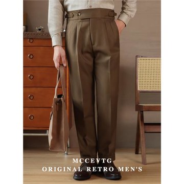 MCCEVTG經典意式高腰西褲男那不勒斯免燙抗皺直筒褲子商務復古風