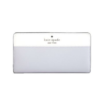 KATE SPADE Madison十字紋拚色多卡對扣式長夾(米色/藍灰色)