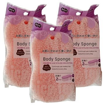 日本OHE 沐浴兩用浴綿 雙面設計 溫和清潔 去除老廢角質  粉色  3個  1入