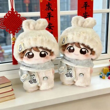 臺灣出貨✨  新款10cm娃衣 白兔耳帽熊貓 海星體寶寶服  可愛棉花娃娃衣服 可愛套裝 冬天娃衣著替 超值平價款