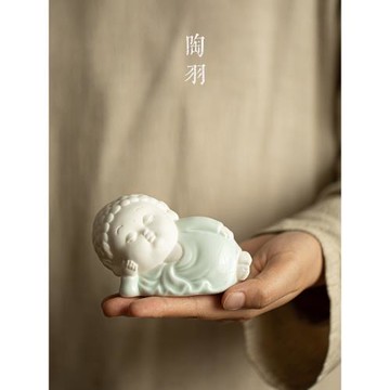 白瓷茶寵擺件可養茶玩小和尚茶藝桌茶臺精品個性創意茶道茶具配件