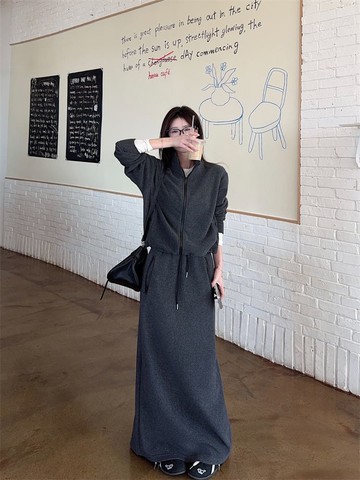 【missy shop】星穹之歌立領拉鍊外套長裙套裝-92545