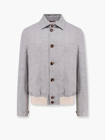 Linen, wool and silk bomber with knitted profiles - BRUNELLO CUCINELLI - gender_Man