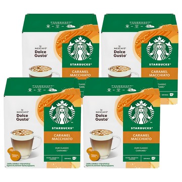 STARBUCKS 星巴克 NESCAFE 雀巢咖啡 Dolce Gusto 多趣酷思 焦糖瑪奇朵咖啡膠囊 咖啡膠囊5.5g 6顆 + 牛奶膠囊15.8g 6顆  4盒  21.3g  12顆