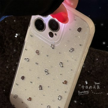 台灣出貨❤雙層閃粉適用蘋果16手機殼迷你貓咪iphone15promax軟14小衆卡通11