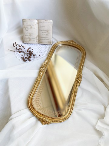 【好日戀物】華麗浮雕蕾絲細緻金邊長方鏡桌鏡