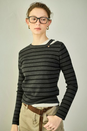 細條紋合身長袖上衣