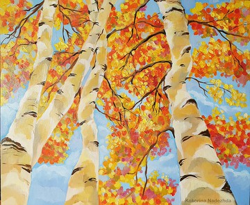 金秋白樺油畫擔架藝術厚塗原畫