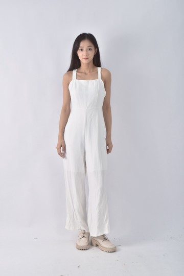 (S) lsf高腰素色白色連身裝