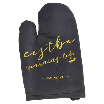 E.dot 北歐簡約英文隔熱防燙手套 棉質 16x27cm  黑色  1個