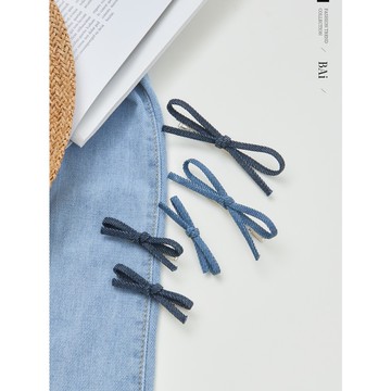 BAi白媽媽 牛仔蝴蝶結髮夾／細繩綁結髮飾－台灣現貨 隔日到貨【356069】