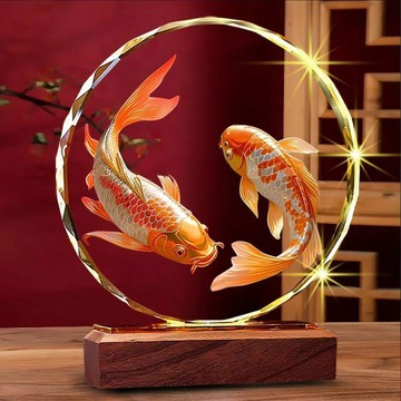 臺灣出🔥🔥金龍魚水晶擺件高檔家居裝飾創意桌面高級客廳喬遷送禮工藝品擺臺