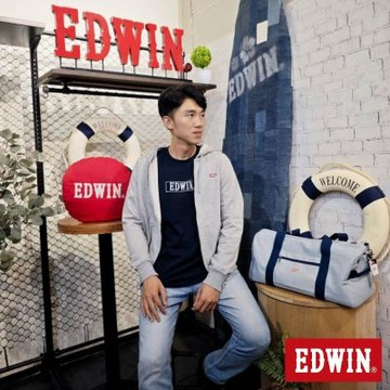EDWIN 男裝 網路獨家 率性風格LOGO連帽拉T外套-麻灰色