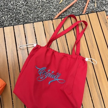 Bag House👜 抽繩帆布託特包新款刺繡字母單肩包休閒大容量通懃學生上課手提包