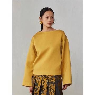 PaleBlueDot藍點·原創設計師新中式黃色肌理一字肩衛衣秋冬