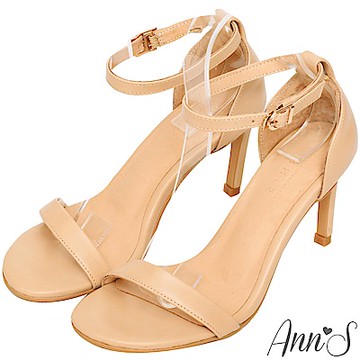 Ann’S不踩雷美腿製造機一字帶涼鞋-細帶8公分高跟-杏
