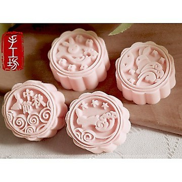 【 加厚款-50g/80g/100g 】玉兔奔月月餅模｜圓形立體壓模｜冰皮月餅 綠豆糕 南瓜餅 糕點模具 手壓模