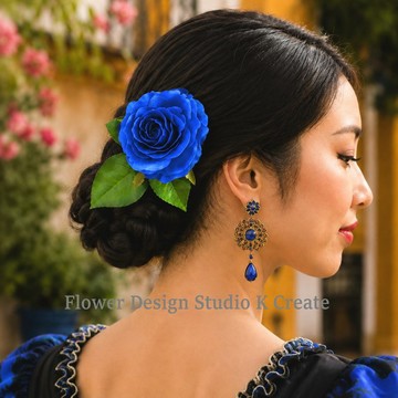 藍色玫瑰髮飾 藍玫瑰 U 型簪 | 佛朗明哥、舞蹈、社交舞、和服、袴、成人式、畢業典禮、婚禮、婚紗照前拍