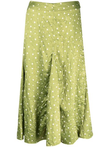 GANNI - pleated crinkled polka-dot skirt - women - Elastane/Recycled Polyester - 42 - Green