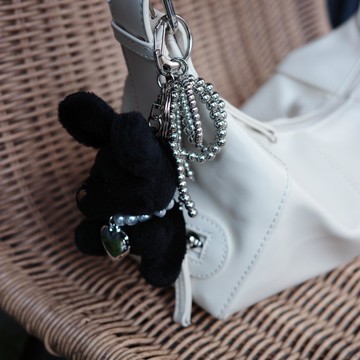 韓國 珠珠蝴蝶結鞋帶鍊/吊飾鍊 - 銀珠珠